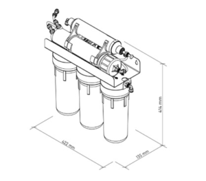 Dimensions de l’Osmoseur Inverse Standard Pro – schéma technique du système 6 étapes