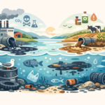 Illustration minimaliste représentant la pollution de l’eau par les activités industrielles et agricoles