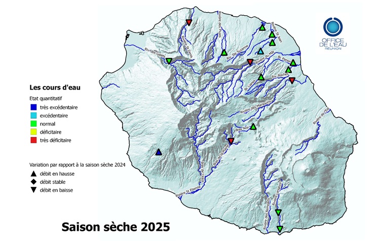 Carte de La Réunion Office de l'eau saison sèche 2025