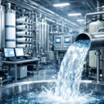 Flux d’eau ultra‑pure sortant d’un système d’osmose inverse dans l’usine de Méry‑sur‑Oise.